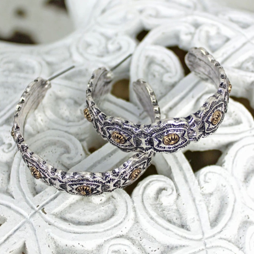 Shoshone Silvertone Hoop Earrings